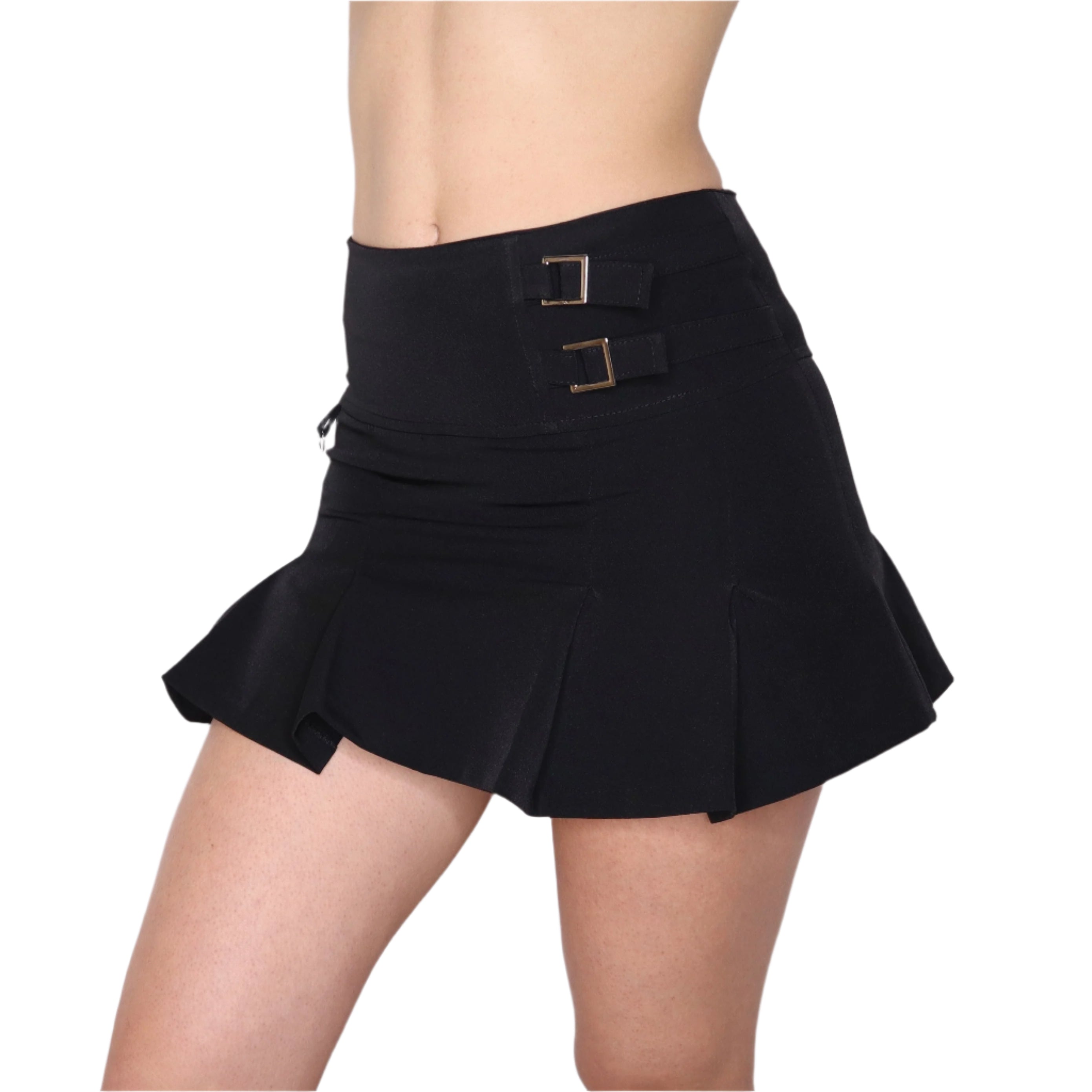 90s Italian Pleated Black Mini Skirt (S)