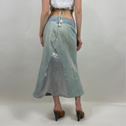 2000s Low Rise Slitted Denim Maxi Skirt (S)