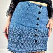 Vintage Floral Denim Miniskirt (XS)