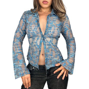 Vintage Bebe Mesh Bell Sleeve Blouse (M)