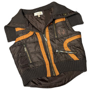 Y2K yoki brown & orange puffer vest (XL)