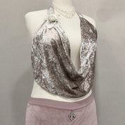 Rosette Detail Velvet Cowl Top (One Size)