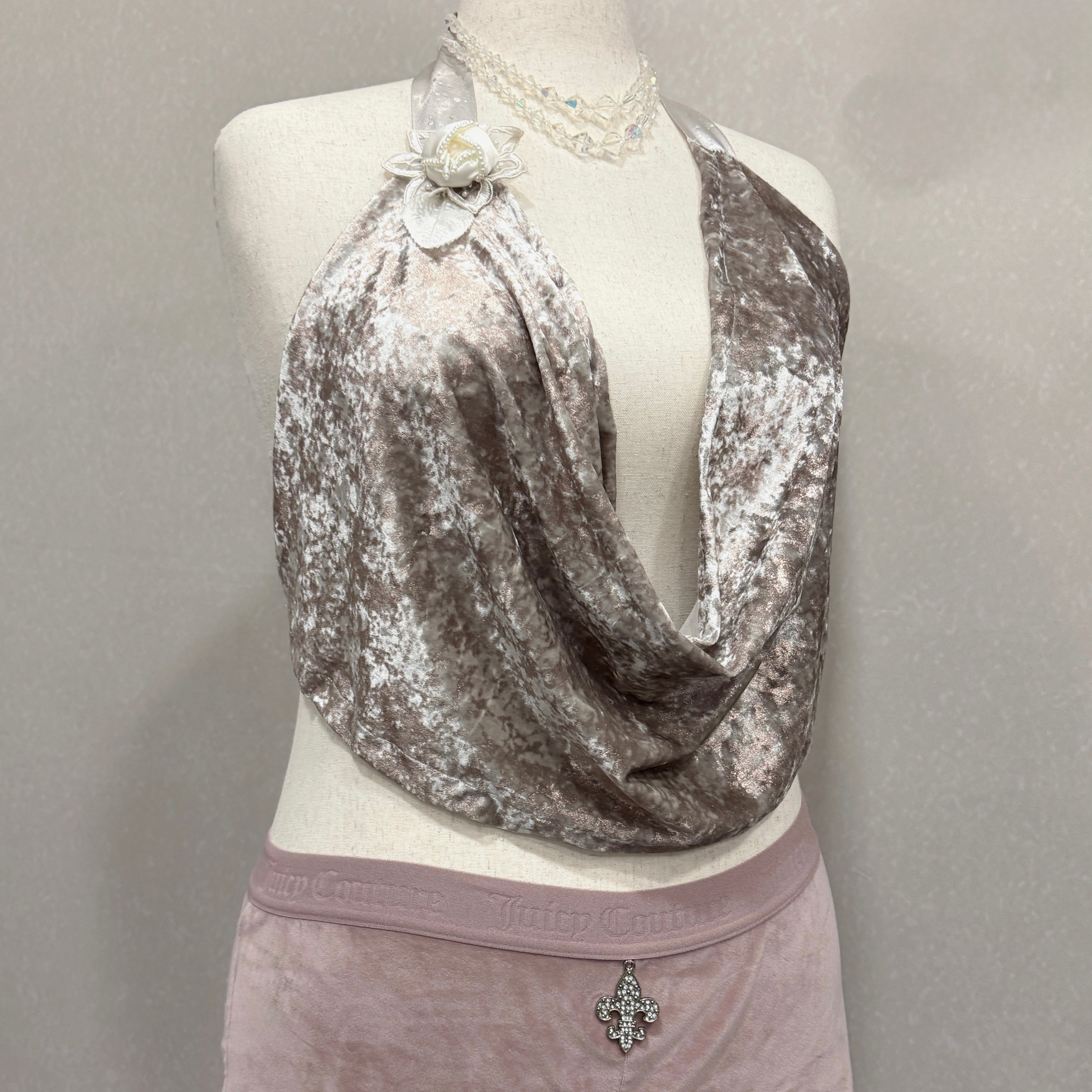 Rosette Detail Velvet Cowl Top (One Size)