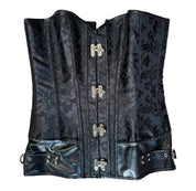 Black Corset Top With Leather Trim And Silver Hardware (S)