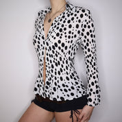Y2K Polka Dot Pleated Blouse (S/M)