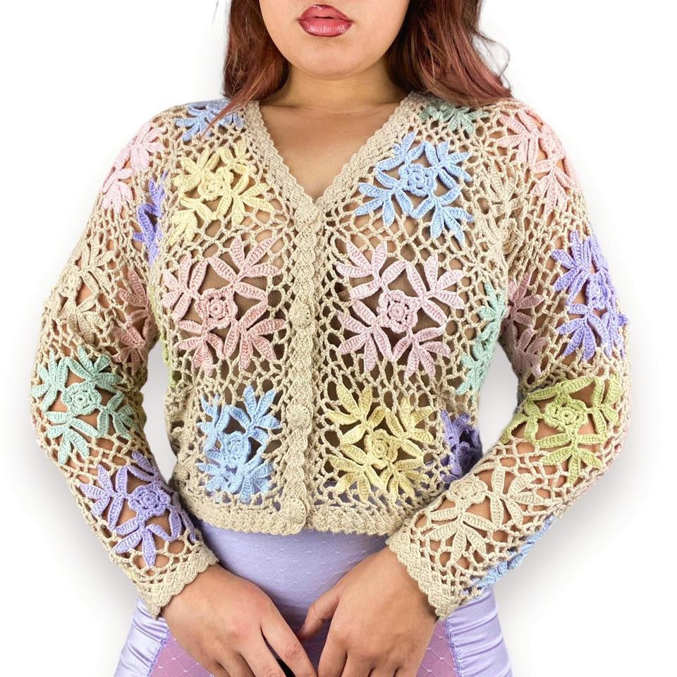 Handmade Vintage Crochet Cardigan (L)