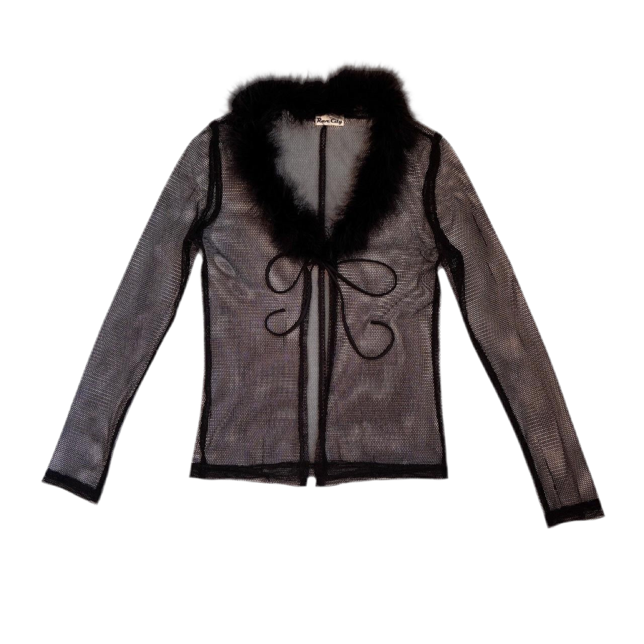 90s Feather Trim Mesh Cardigan (S)