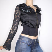 Y2K Black Silk and Lace Sequined Jacket (S)