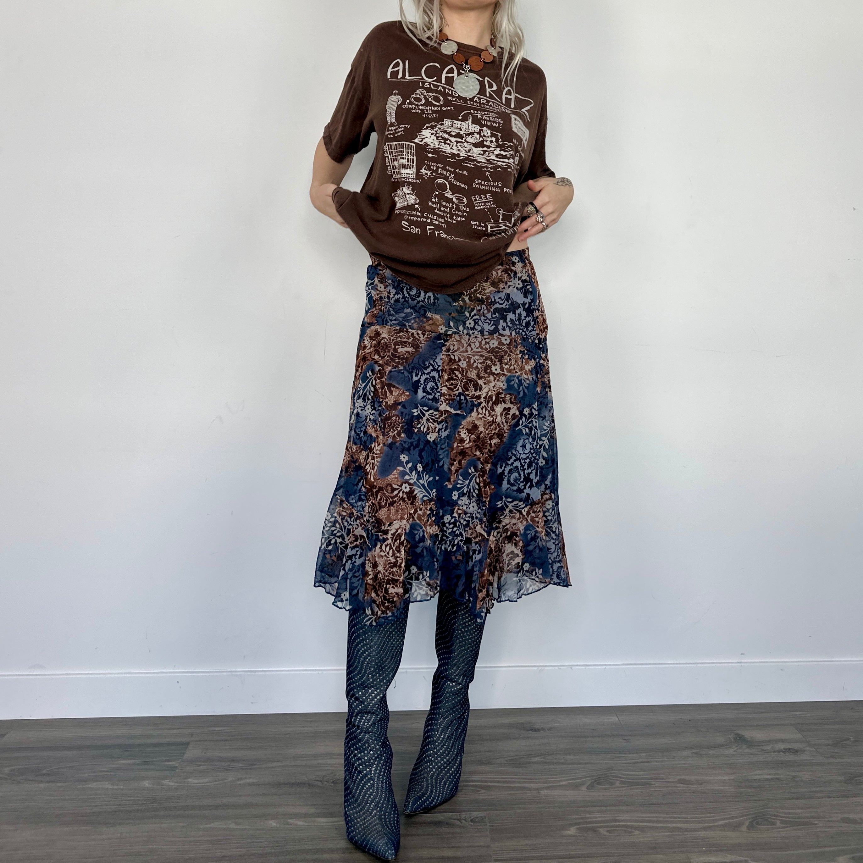 Floral Micromesh Midi Skirt (S)