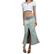 2000s Low Rise Slitted Denim Maxi Skirt (S)