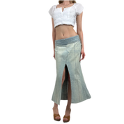 2000s Low Rise Slitted Denim Maxi Skirt (S)