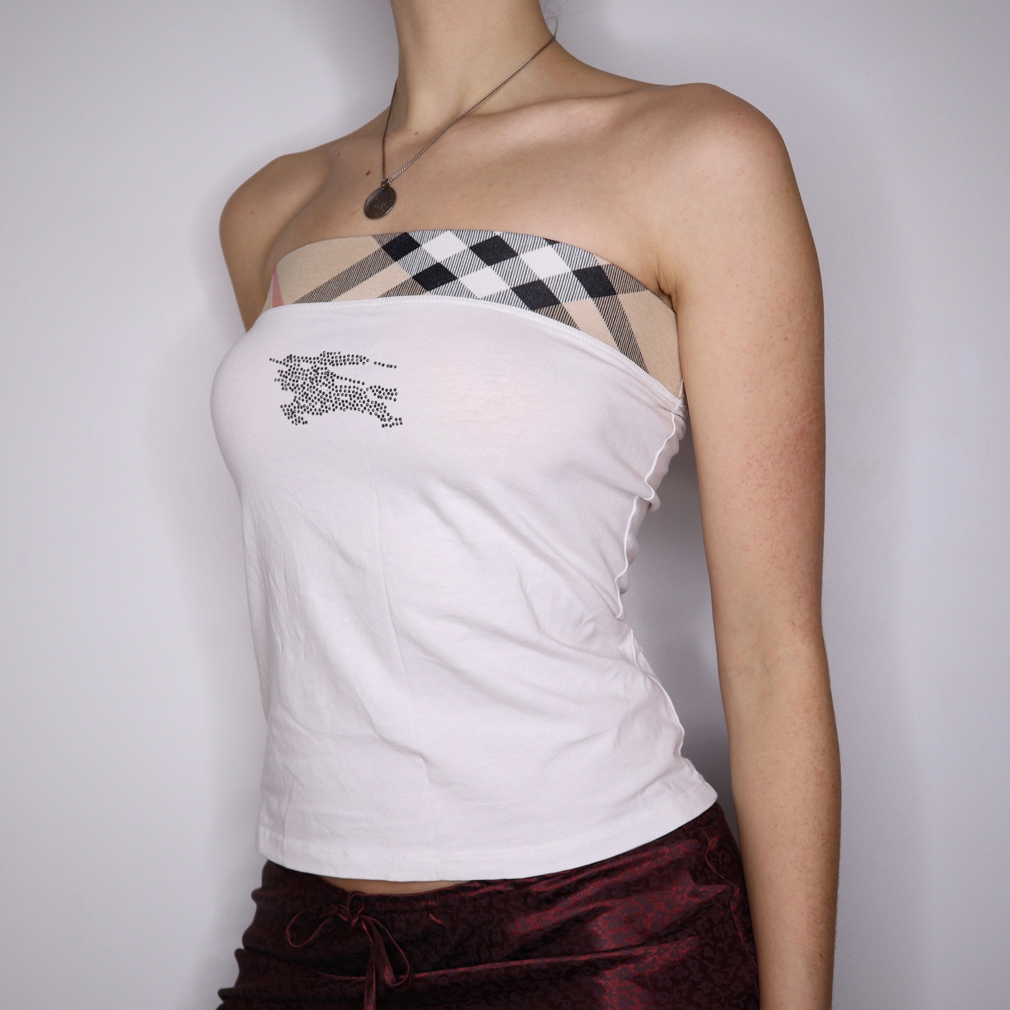 Y2K BURBERRY Logo Tube Top (M) – Holy Thrift