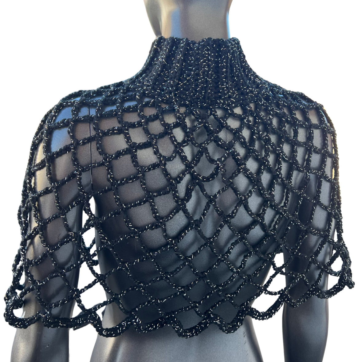 Black Glimmer Turtleneck Mesh Shawl (S/M)