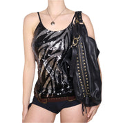 Y2K Large Black Leather Tote Bag 