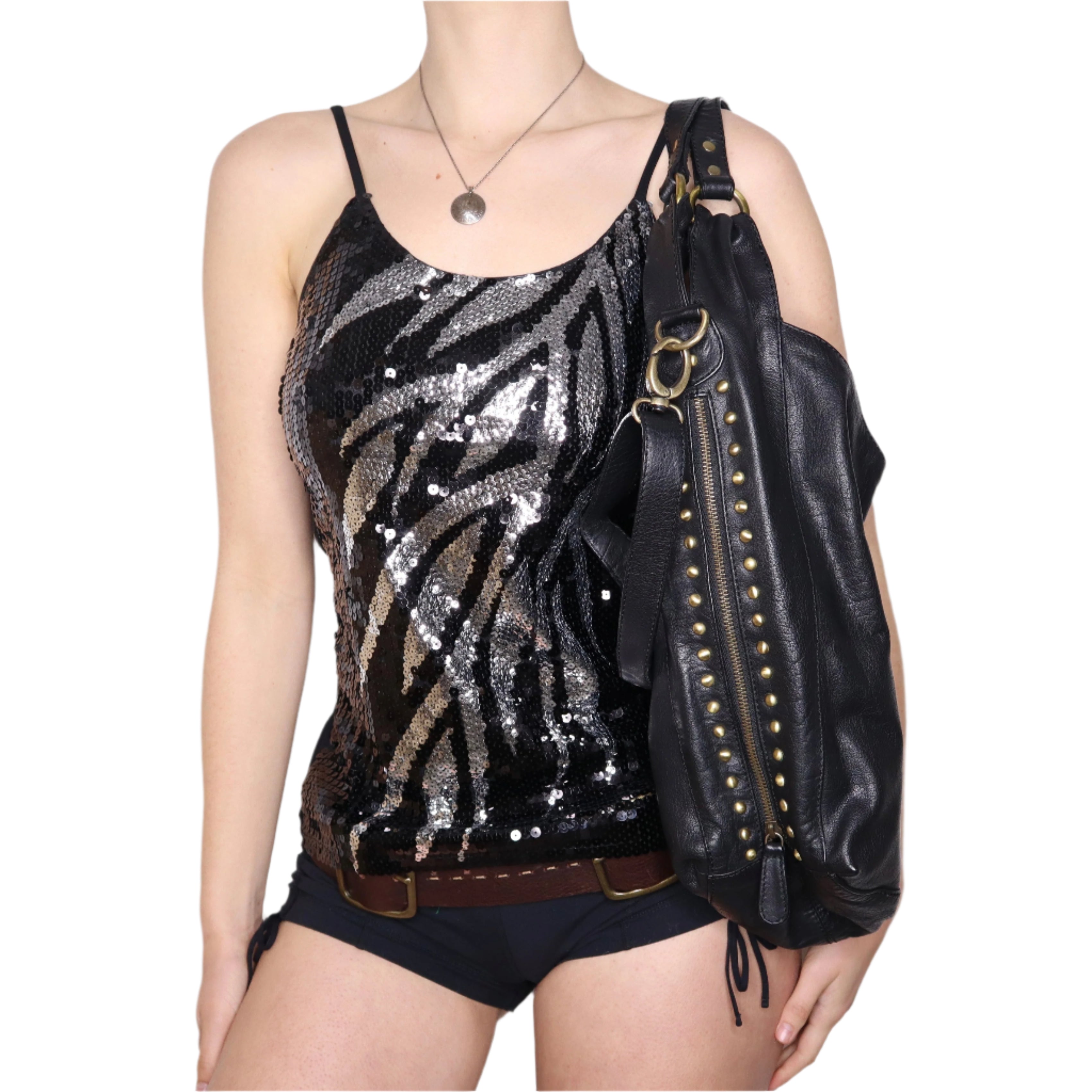 Y2K Large Black Leather Tote Bag 