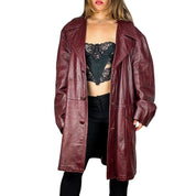 70s Burgundy Leather Trench Coat (XL)