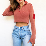 Cropped Ribbed Knit Sweater
