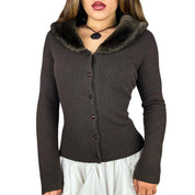 Espresso Faux Fur Collar Cardigan (L)