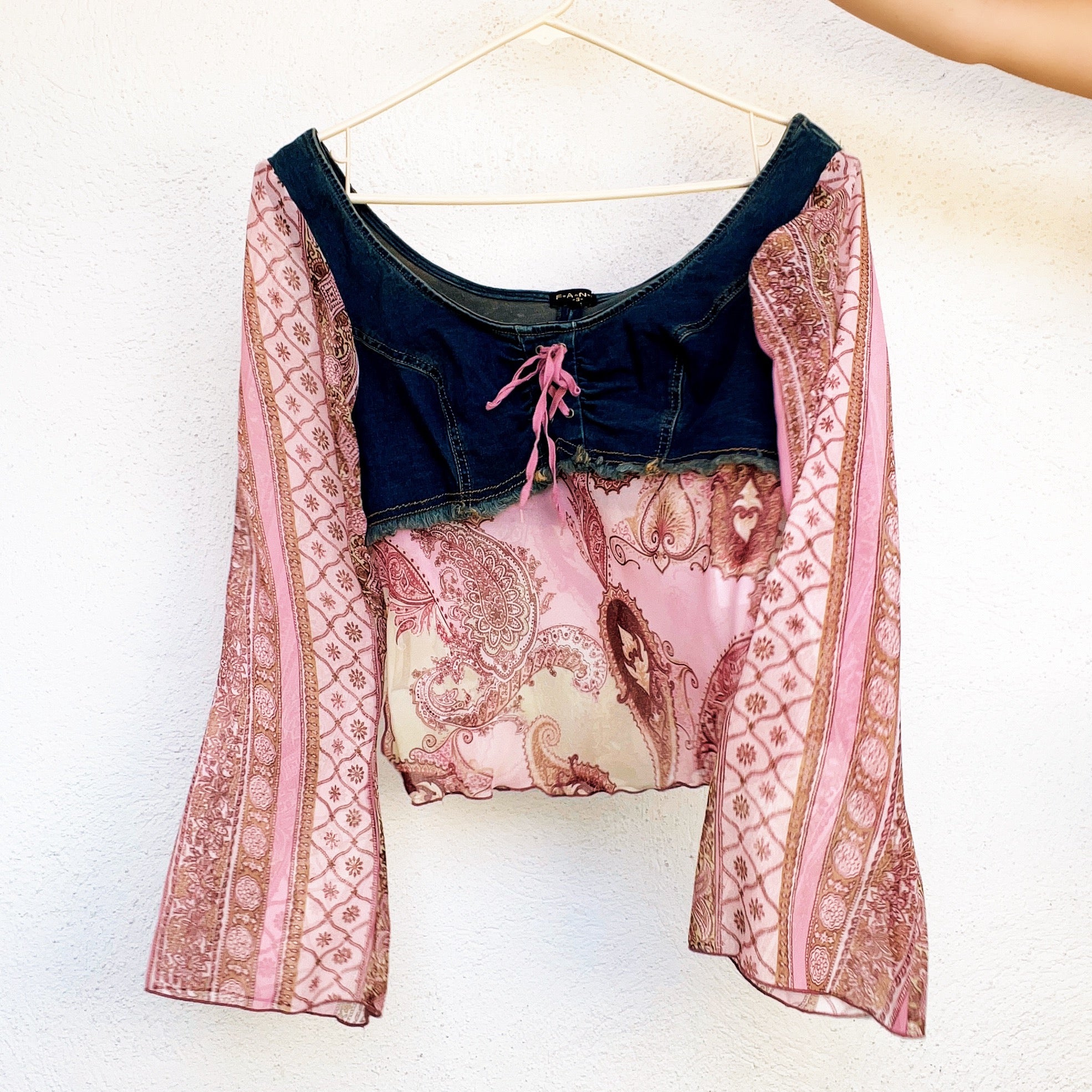 Boho Denim & Chiffon Top (S/M)