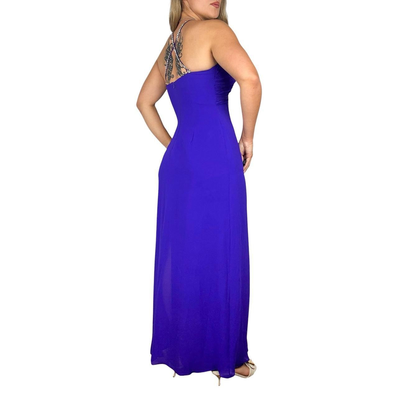 Ultraviolet Silk Crystal-Strap Maxi Dress (S)