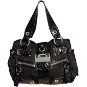 Vintage black GUESS monogram canvas and faux-crocodile shoulder bag