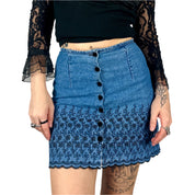 Vintage Floral Denim Miniskirt (XS)