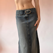 Y2K Belted Denim Maxi Skirt (XS)