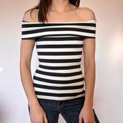 Bebe Y2K Striped Off Shoulder Top (XXS)