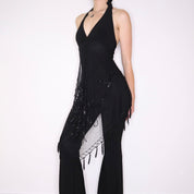 90s Sexy Black Halter Jumpsuit (S/M)