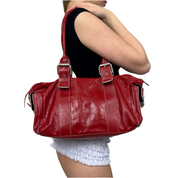 Vintage Red Leather Oversized Shoulder Bag