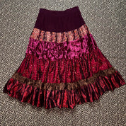 Y2K Burgundy Corduroy & Velvet Tiered Maxi Skirt (M/L)