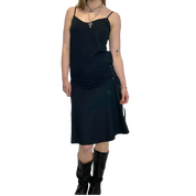 Vintage Boho Chic Eyelet Black Midi Dress (S)