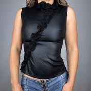 Euro High Neck Ruffle Top (S)