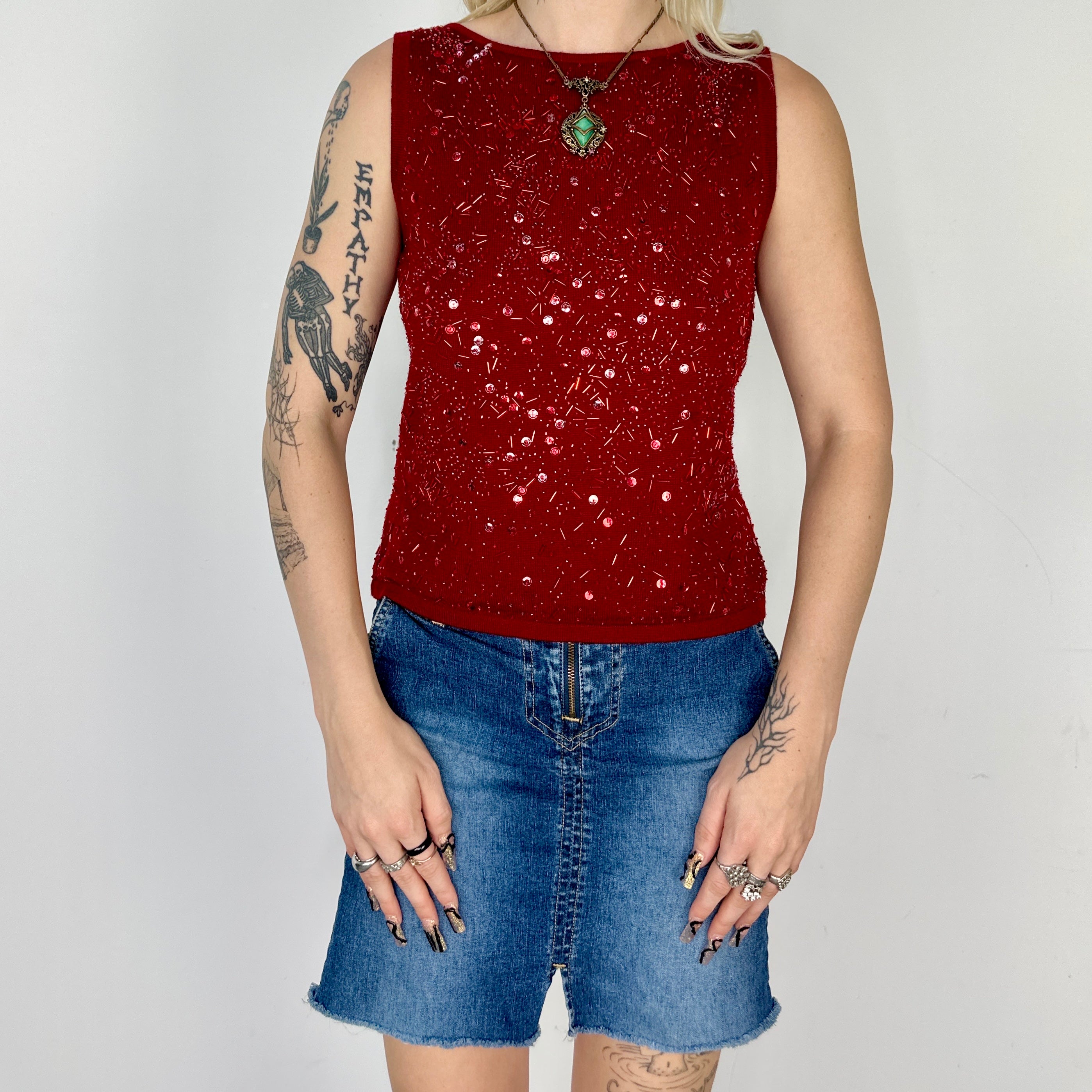 Blood Red Beaded Tank (M)