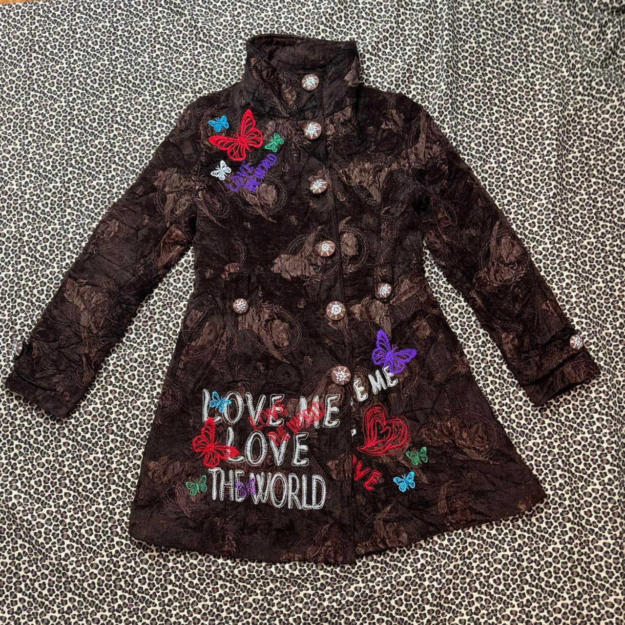 Embroidered Butterfly Graphic Corduroy Tapestry Coat (M)