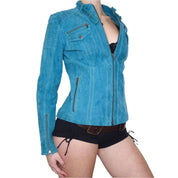 Y2K Sexy Turquoise Suede Moto Jacket (M/L)