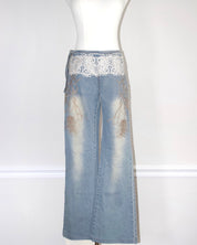 Crochet Beaded Denim Jeans (M)