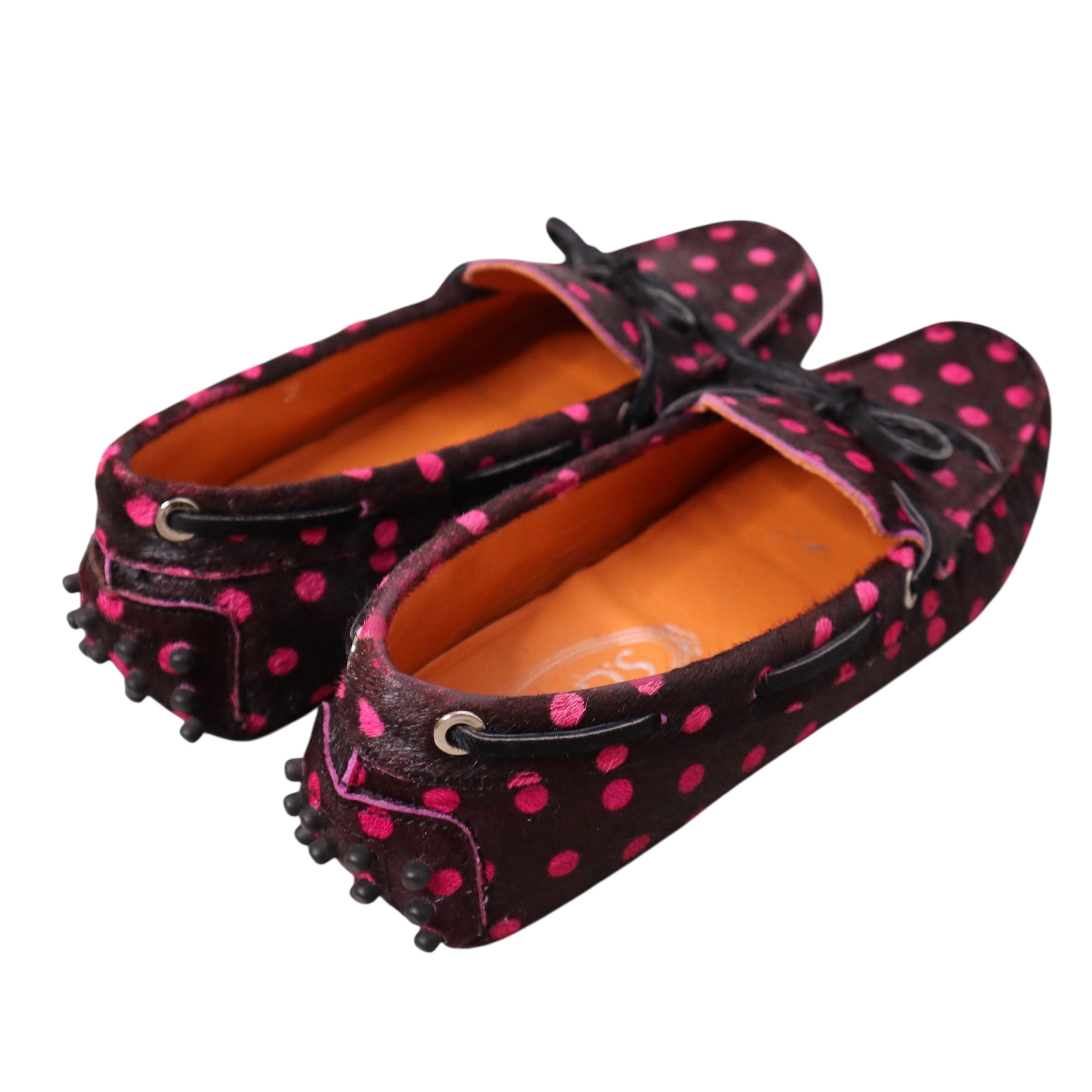 Y2K Italian Pink Polka Dot Pony Hair Loafers (7.5)