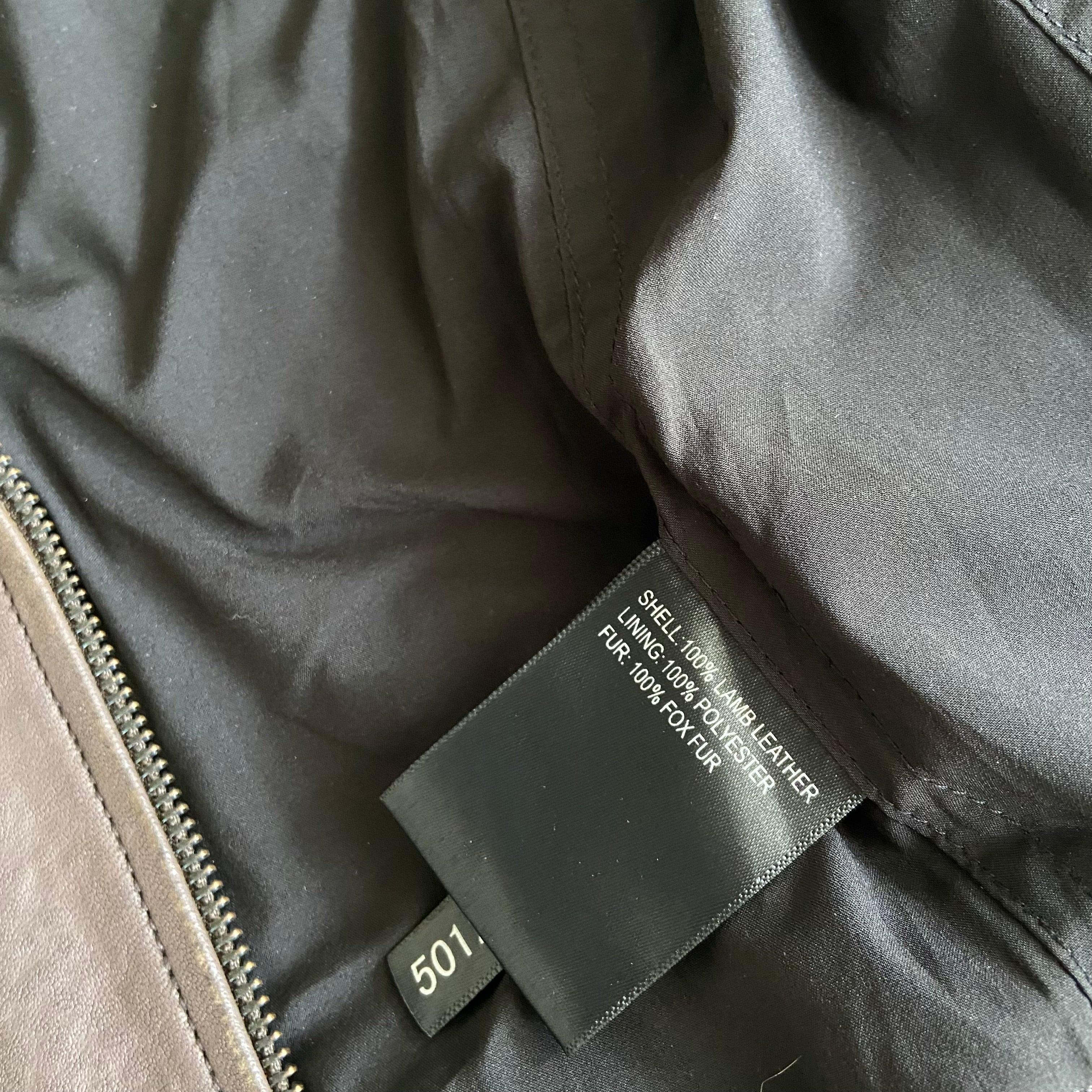 Fitted Brown Leather Jacket with Fur Hood (XS)