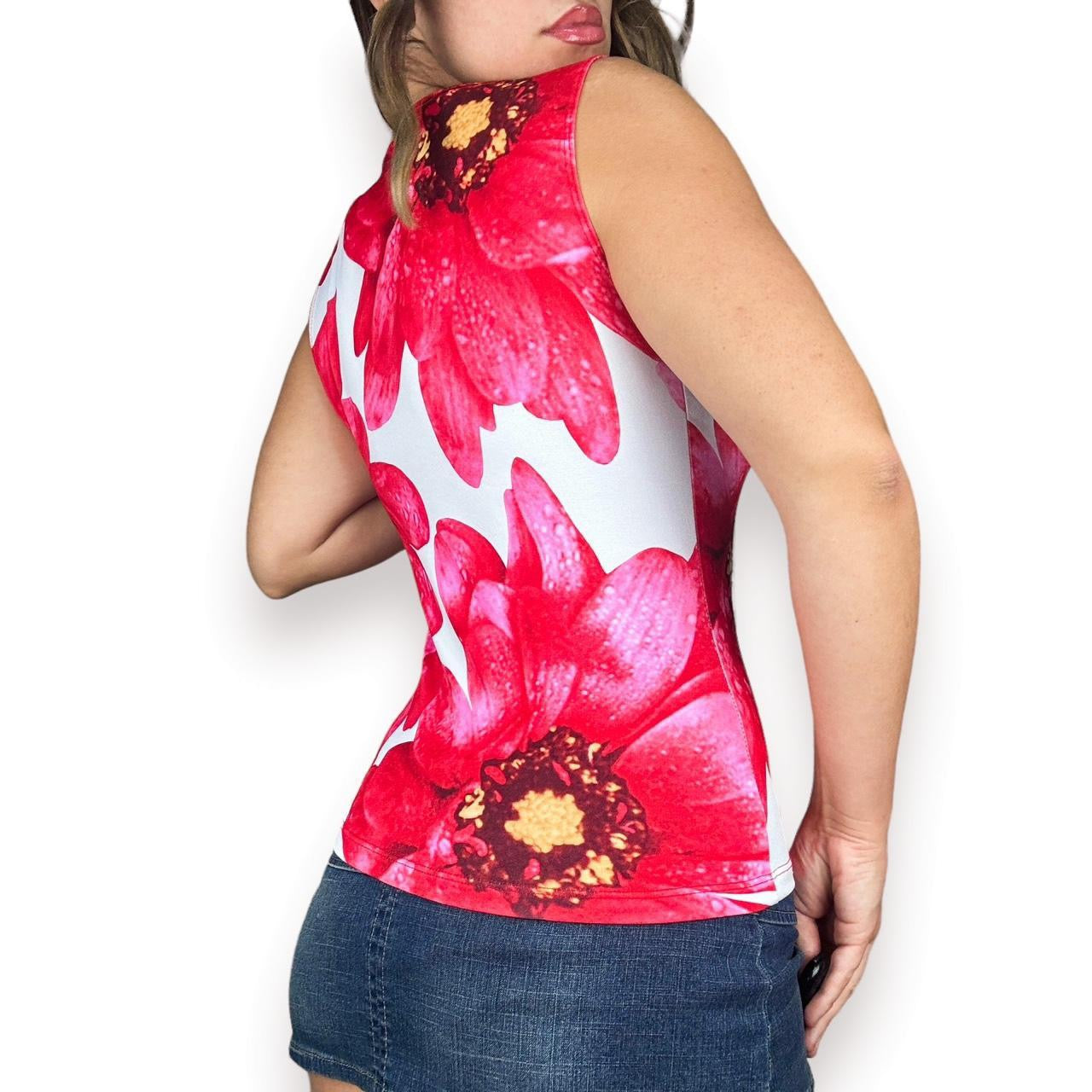 Y2K Digital Floral Boatneck Top (M)