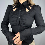 Caché Beaded Cutout Button Down (S)