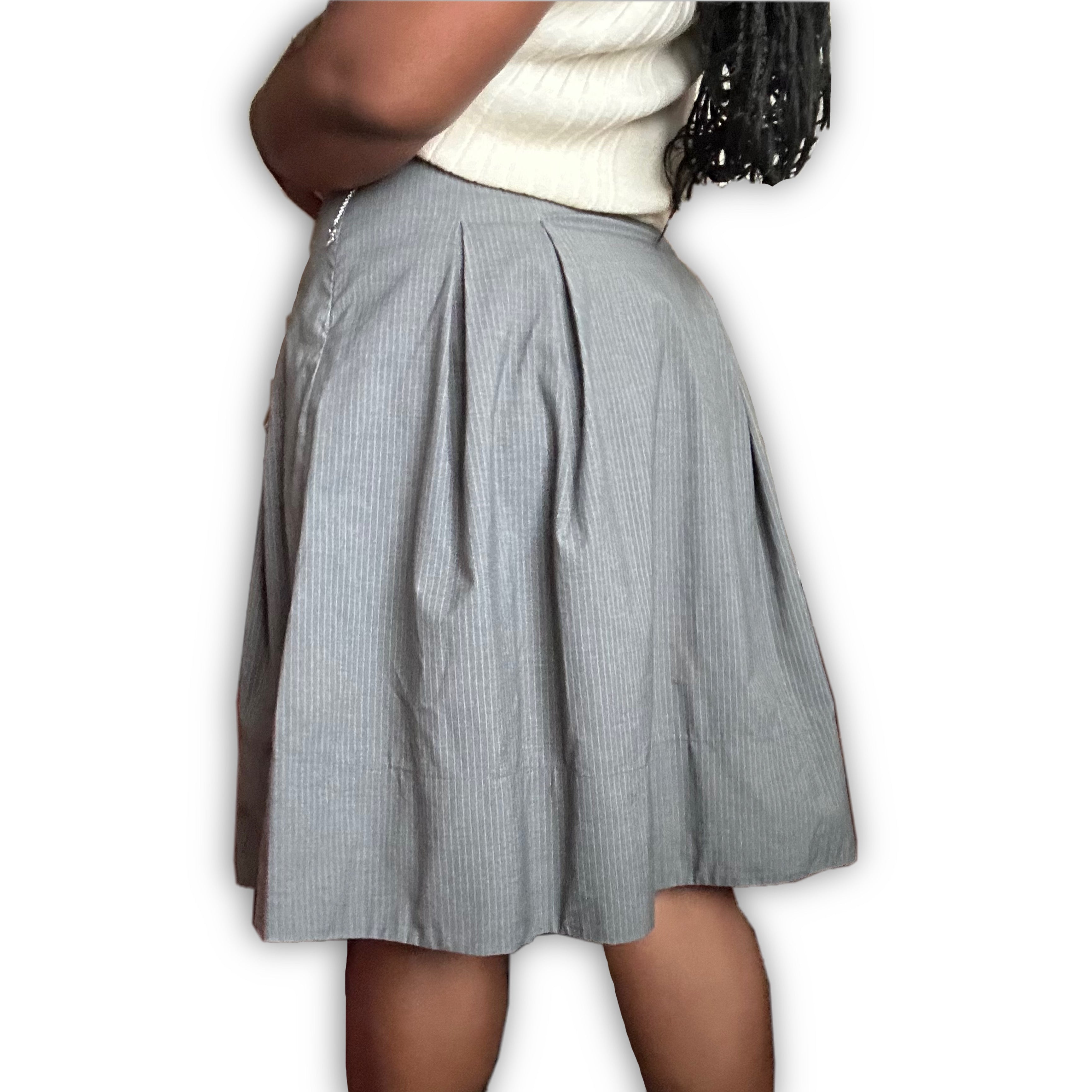 VTG Gray Pinstripes Midi Skirt (L)