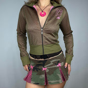 Y2K Army Green & Pink Varsity Zip Up (S)