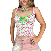 Y2K Heart Print Milkmaid Cami (M)