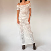 90s Sheer Cream Lace Maxi Dress (S/M)