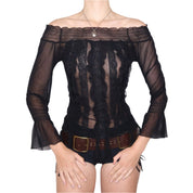 Y2K Italian Black Mesh Off the Shoulder Top (S/M)