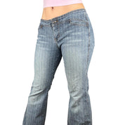 Y2K Pinstriped Low Rise Flare Jeans (L)