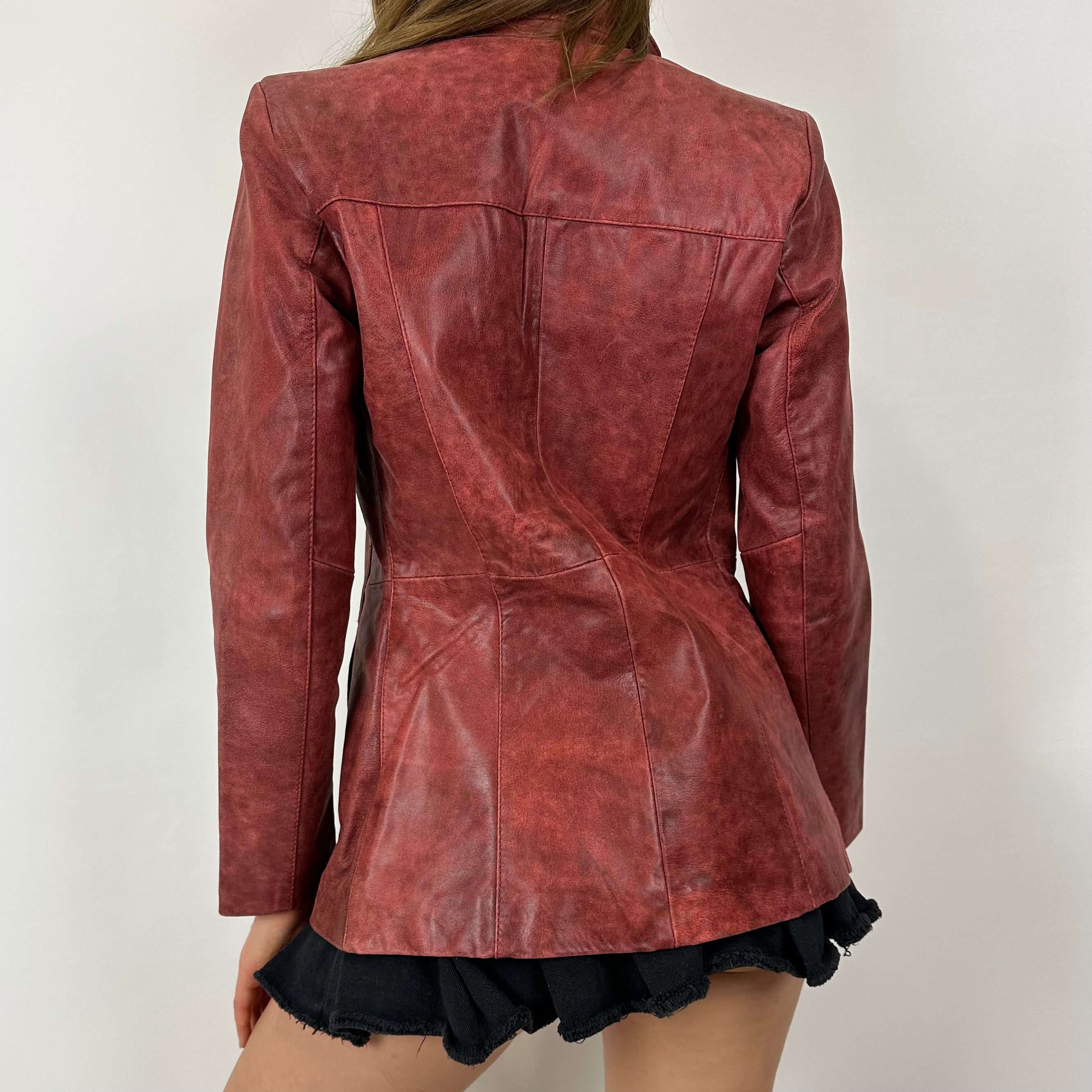 90s Red Leather Jacket (XXS/XS)