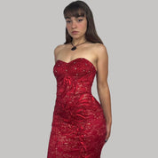 Vintage Red Lace Strapless Gown (XS)