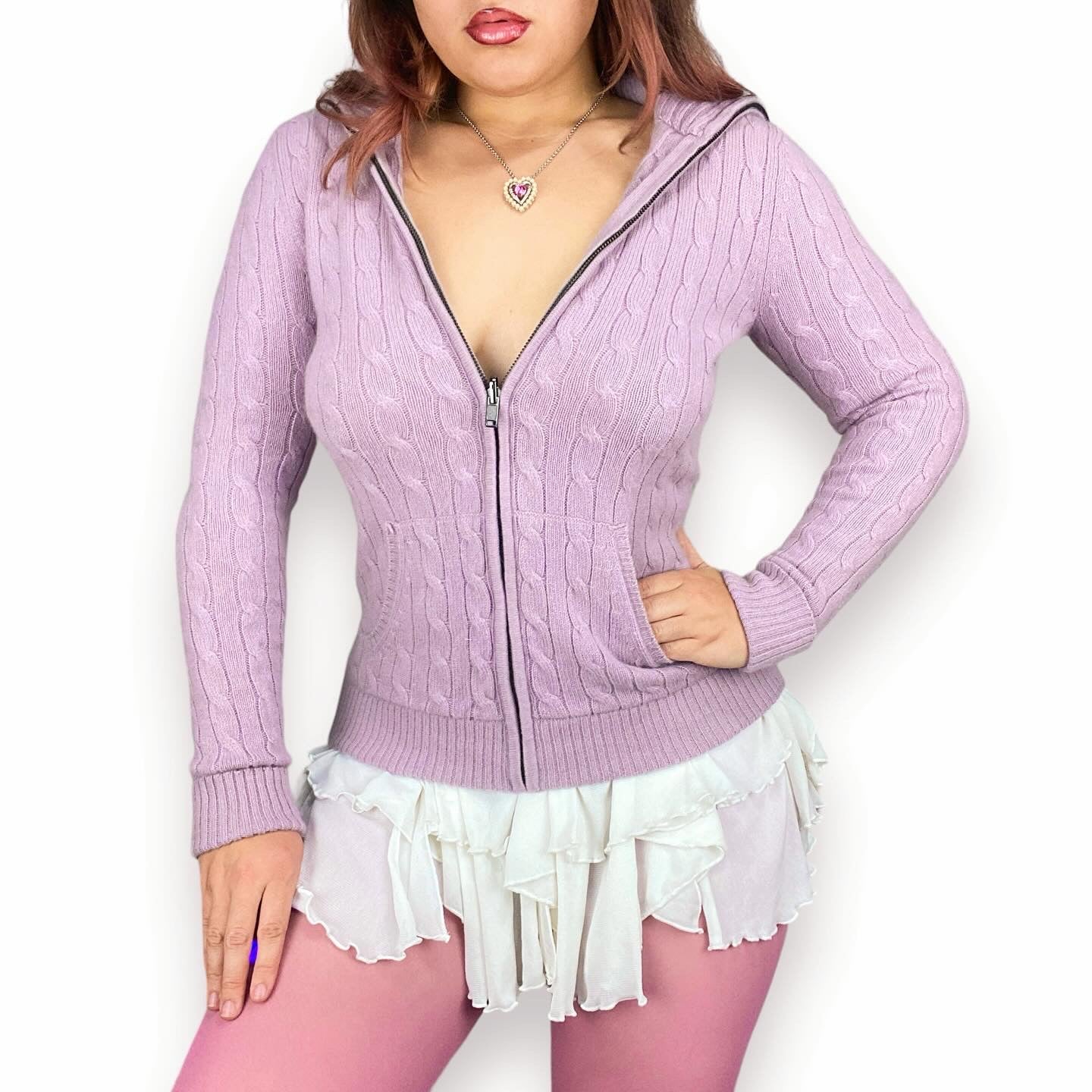 2000s Lavender Cashmere Zip Up (M)